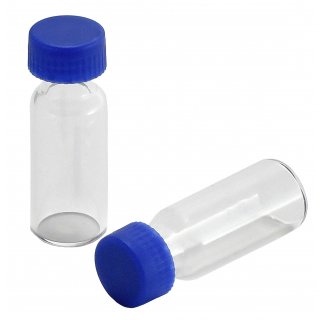 Gewindegläser1,5 g/ml, GL ND9, Laborglas mit Schraubverschluss blau, 32mm x Ø12mm,  Klarglas